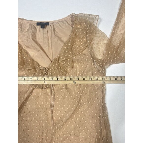 J Crew Blouse Small Victorian Nude Blush Sheer Swiss Dot Ruffle Romantic Fairy - Picture 11 of 14